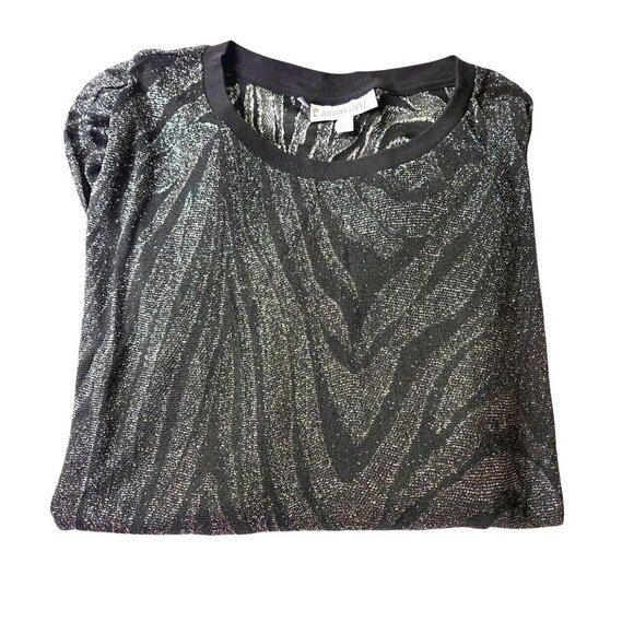 Animal print blouse Jennifer Lopez Womens Metallic Black Silver Zebra Top 1X - Picture 2 of 4